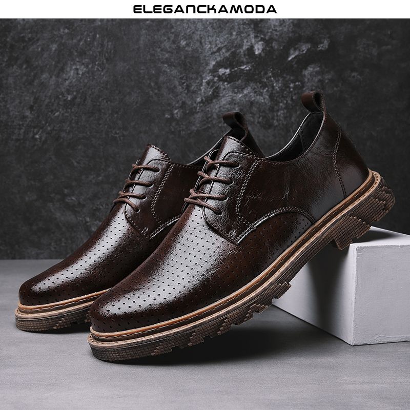 buty męskie derby business casual dress shoes miękka skóra oddychająca osobowość czarny