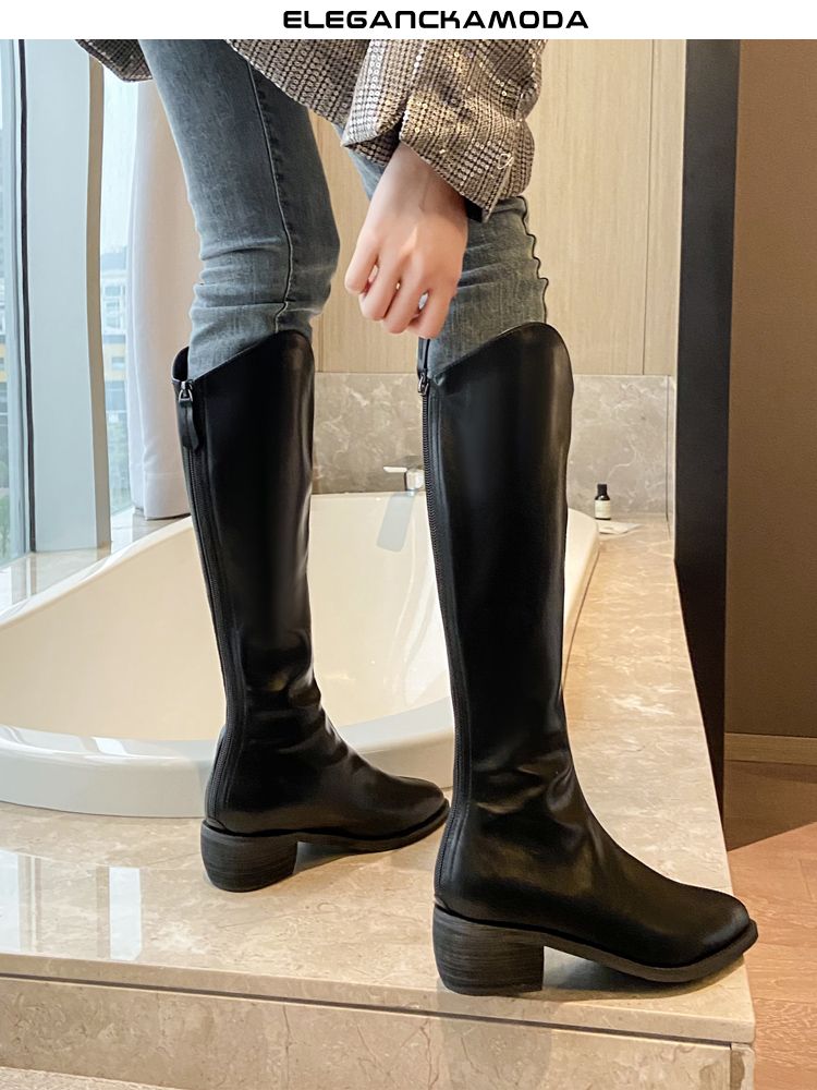 eleganckie damskie buty jeździeckie wygodne retro dzikie kowbojki brązowe