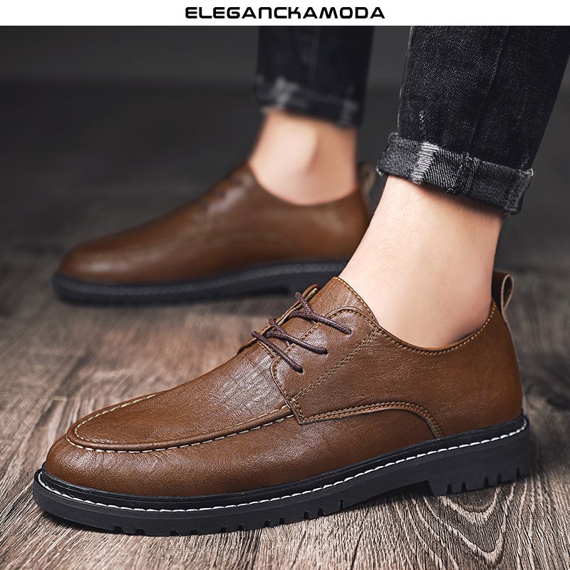 męskie buty derby business casual dress shoes miękka skóra przystojny brązowy