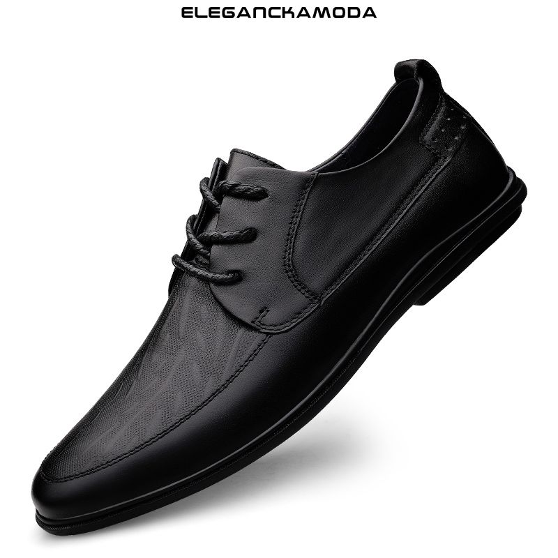męskie buty derby casual miękkie skórzane buty wyjściowe wygodne płaskie czarne