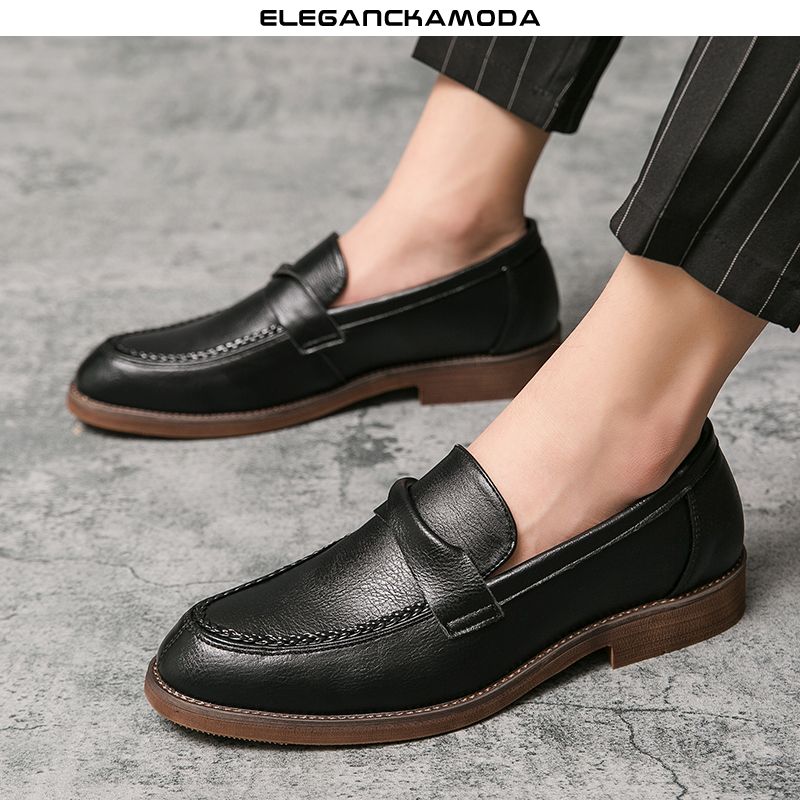 męskie mokasyny casualowe buty wyjściowe retro business casual czarne