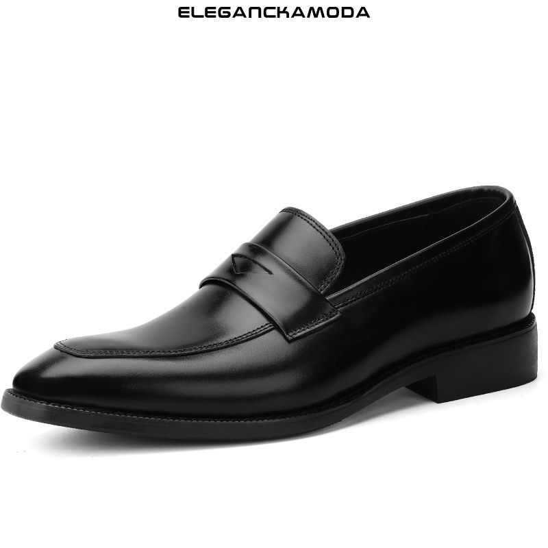 męskie mokasyny skórzane casual business pointed toe dress shoes czarne