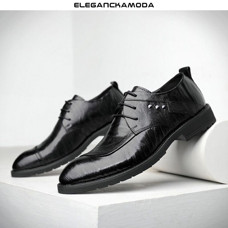 modne męskie buty derby oryginalne skórzane buty biznesowe eleganckie czarne