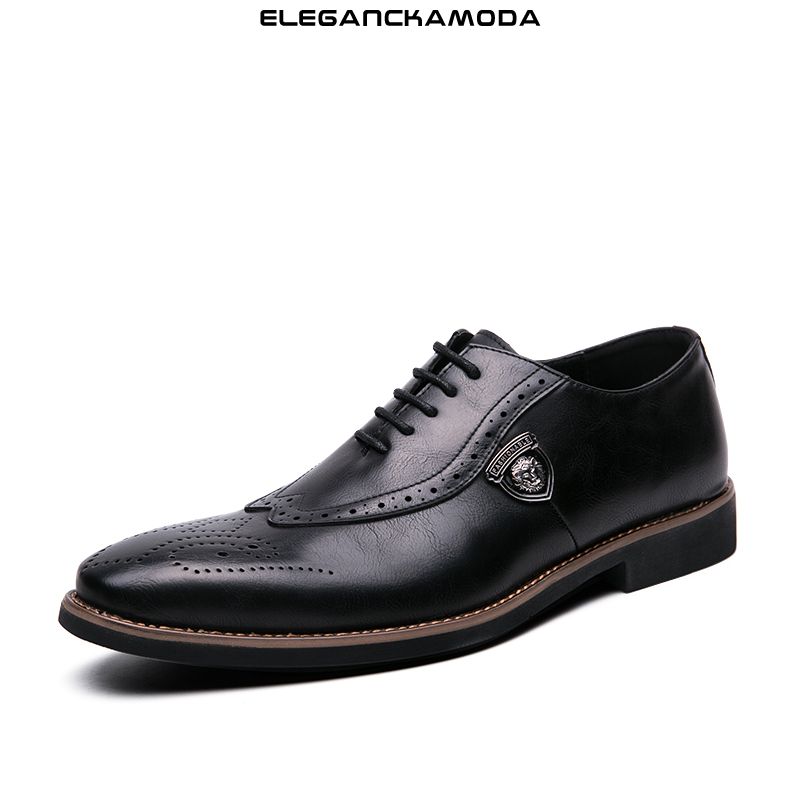 modne męskie buty oxford bullock casual business dress shoes pointed toe large size black