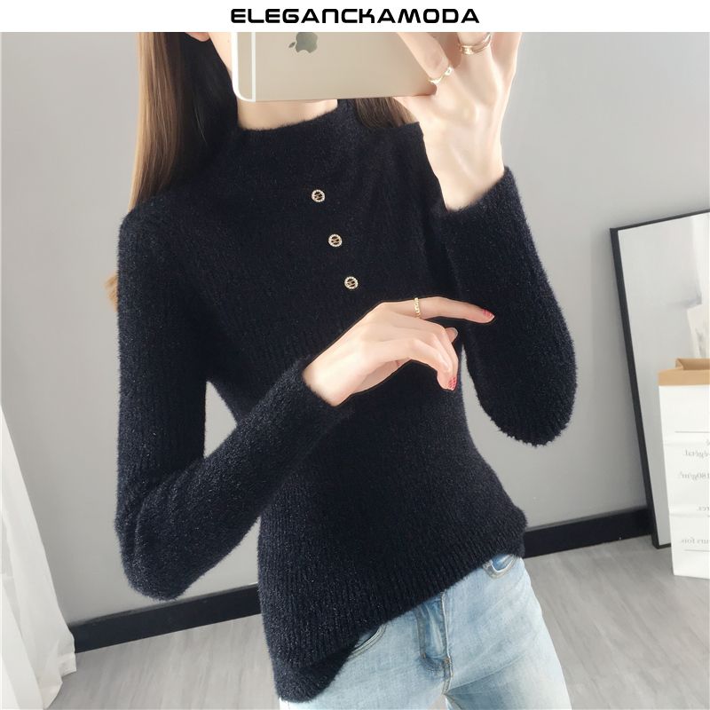 modny damski sweter luksusowy slim prosty zielony
