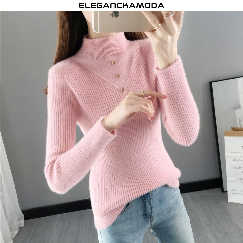 modny damski sweter luksusowy slim prosty zielony