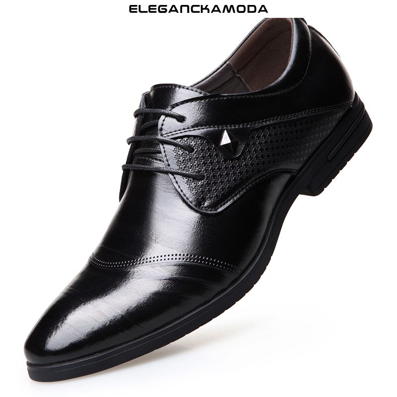 półbuty męskie derby skórzane oddychające modne buty wizytowe czarne