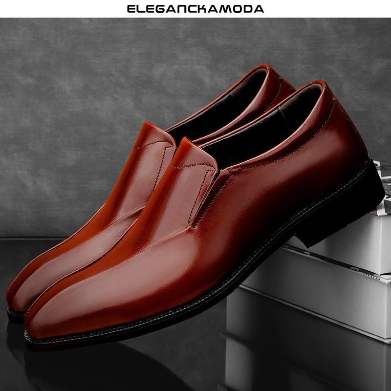 trend męskie wizytowe buty wizytowe skórzane mokasyny biznesowy dżentelmen w kolorze brązowym